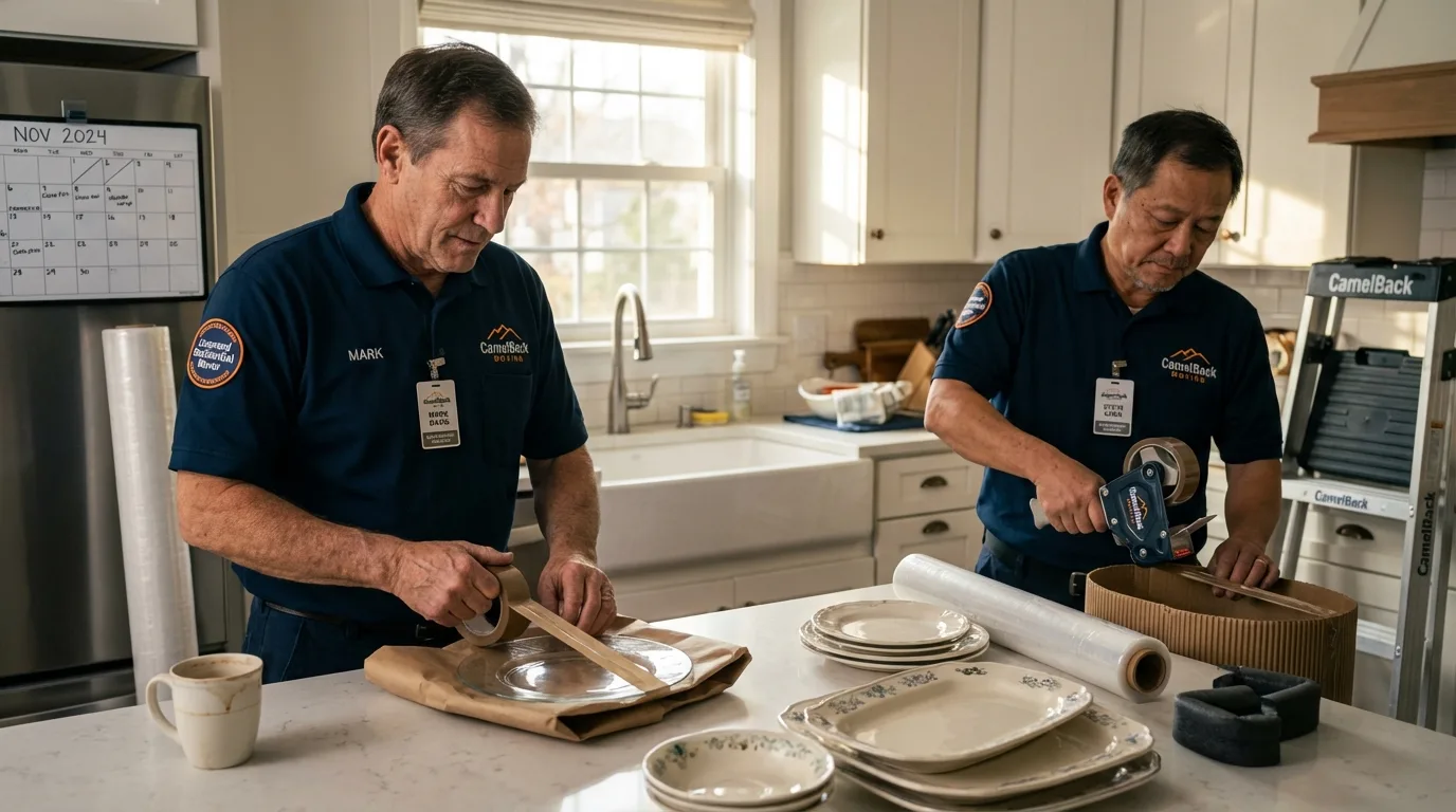 Professional crew packing kitchen dishware in Monticello, GA